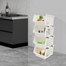 4 Pack Stacking Storage Baskets, Multifunctional PP Organizer Bins Space-Saving