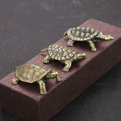 3pcs Vintage Brass Turtle Figurine Statue Home Ornaments Animal Figurines Gift - Afbeelding 1 van 11