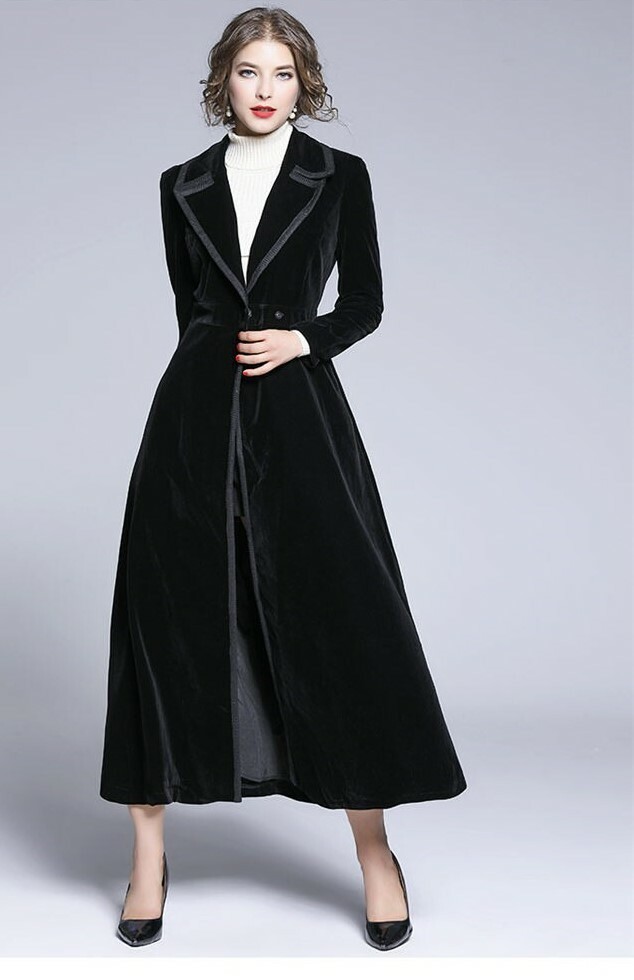 00's opium velvet style trench coat 黒 Black Velvet Trench Coat | Hot Topic