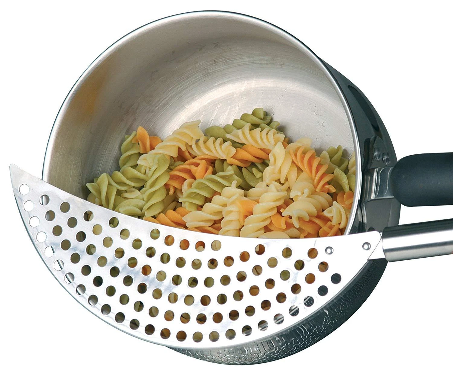 KitchenCraft Stainless Steel Half Moon Pan Strainer | Easy, Safe Draining | Heat