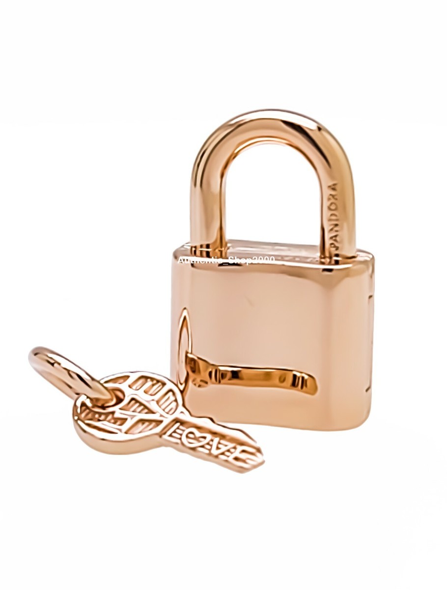 New 100% Authentic PANDORA 14k Rose Gold Padlock & Key Dangle