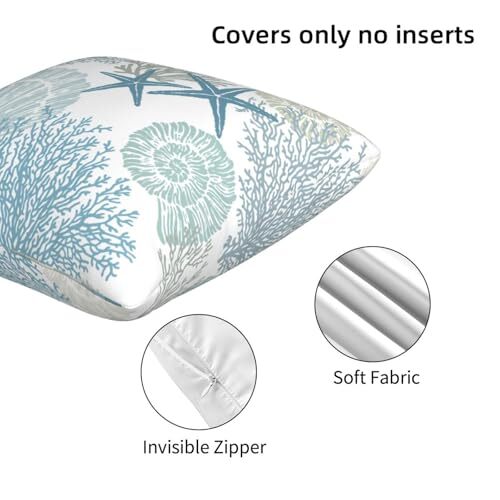 Nautical Coastal Throw Pillow Covers 20x20 Set of 2, Beach Themed Ocean 