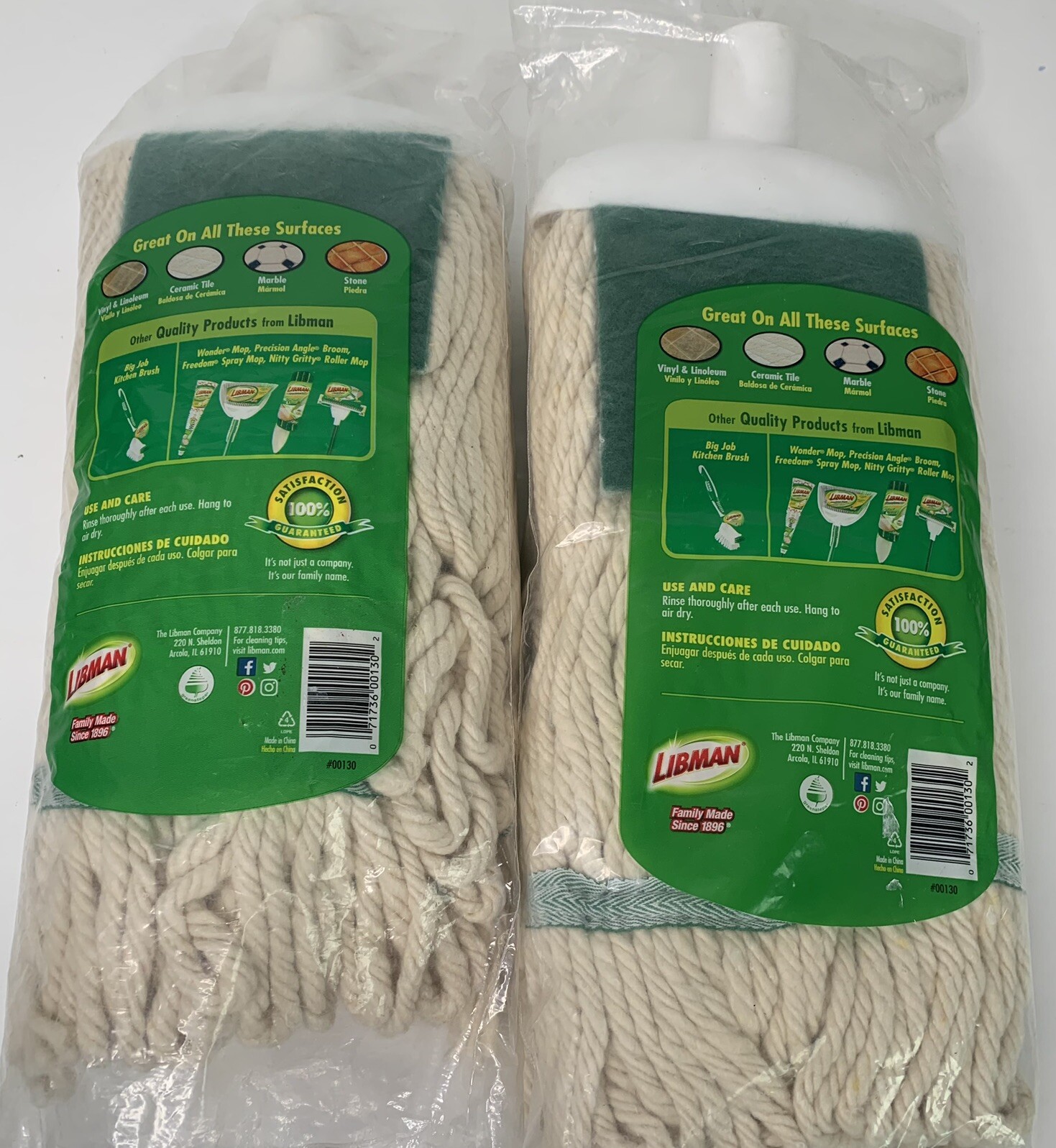 Lot of 2 Libman Jumbo Cotton Wet Mop Refill 130 Jumbo 10.5 in. NIP