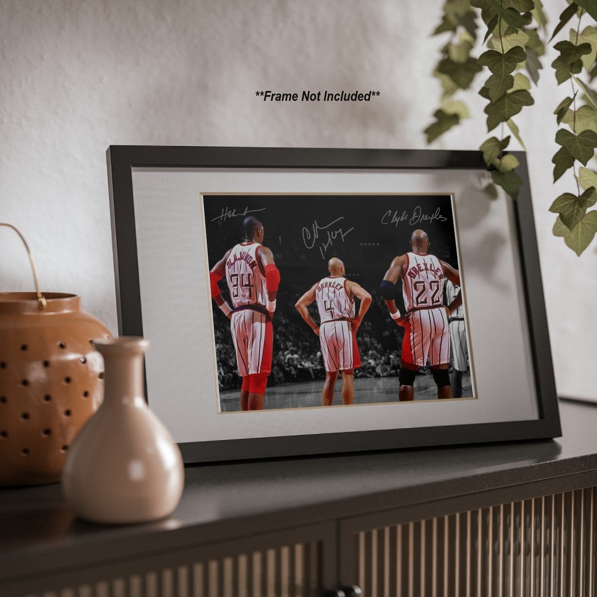 Hakeem Olajuwon Clyde Drexler Charles Barkley Rockets Signed Photo