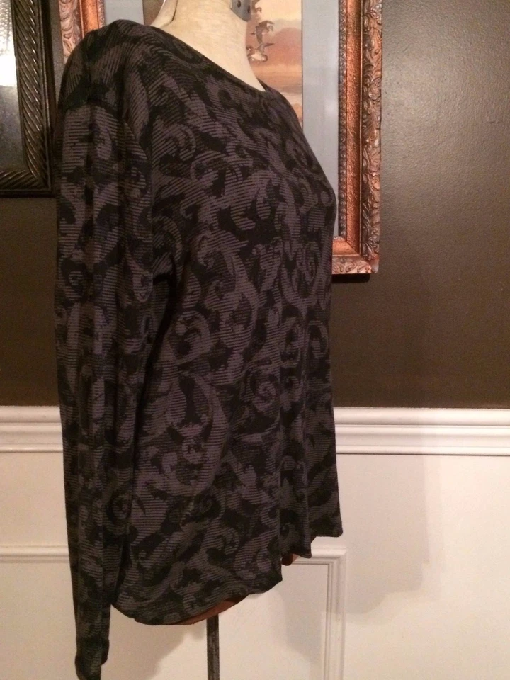 Blusa Para Mujer Paisley Floral Manga Larga Negra Gris Marrón Sonoma Talla XL Foto 2 de 4