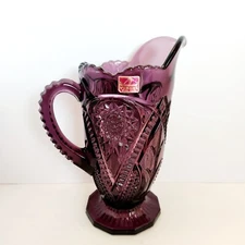 VTG VIKING Purple Amethyst Glass Pitcher/Vase Pressed Pinwheel Pattern  Sticker