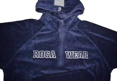 Rocawear Sweatshirt Mens 2XL Blue Hoodie 1/2 Zip Pullover Velour