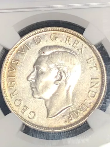 1946 Canada Silver Dollar, NGC AU 50,Mintage 93,000 Only, Reverse Die Rotation 