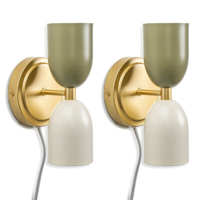 Paar goldene Up & Down Steck Wandleuchten Metall Lampenschirme Wohnzimmer Lampen