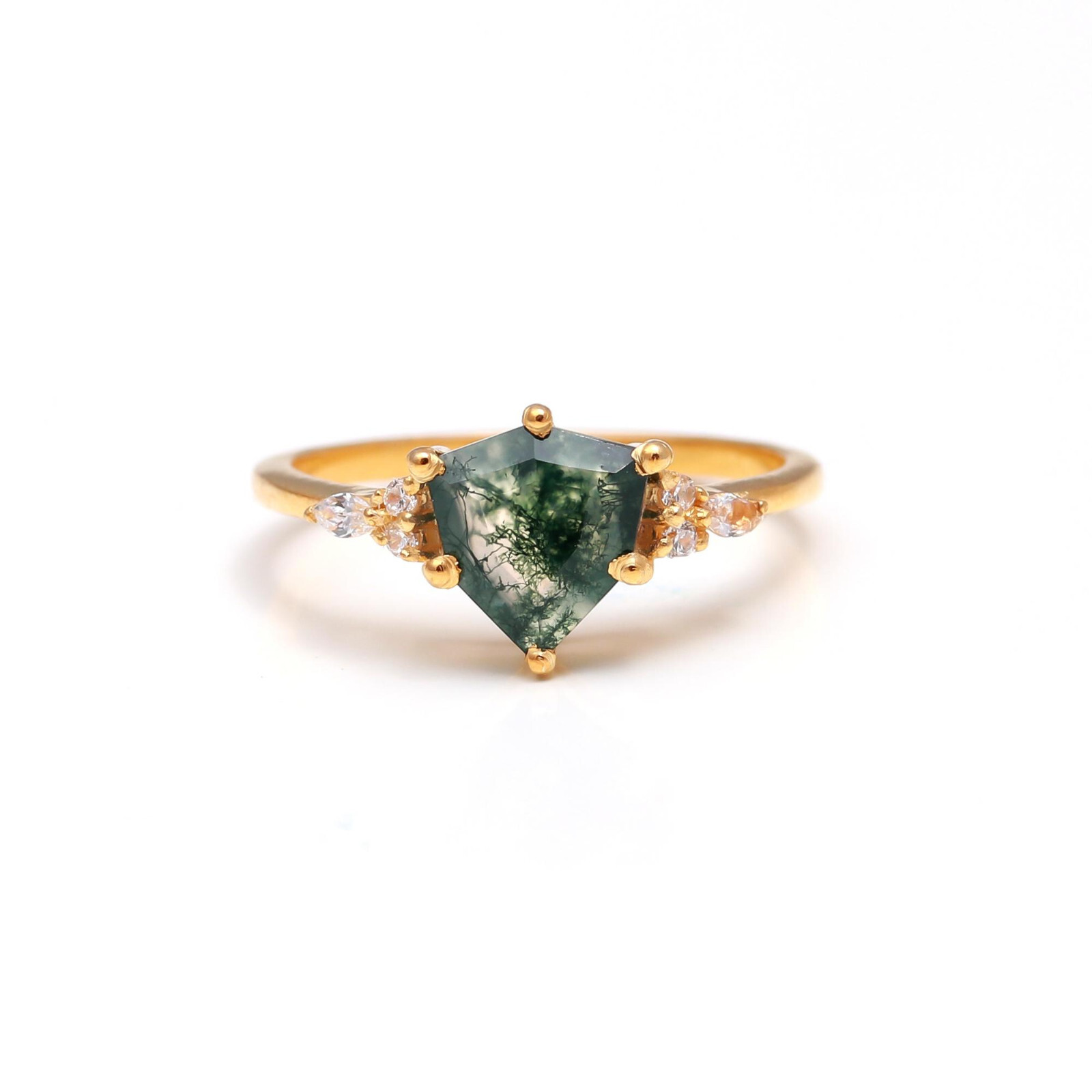 Natural Moss Agate Gold Plated Ring 925 Sterling Silver Ring Any Size