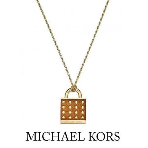 Michael Kors Oro + Marrone Tono Grande Bottone Lucchetto Ciondolo Collana Catena