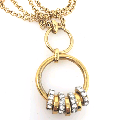 Ann Taylor Gold Tone Rhinestone Metal Long Necklace Chain Statement 30"