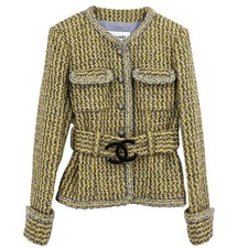 Chanel Collarless Single Breasted Jacket Tweed Yellow P57148V39013 #36 179359