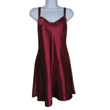 Vintage Val Mode Red Satin Slip Nightgown Large Low Back Knee Length Lingerie