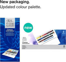 Winsor  Newton Cotman Watercolor Paint Set Studio Set 46 Half Pans w/ Brush