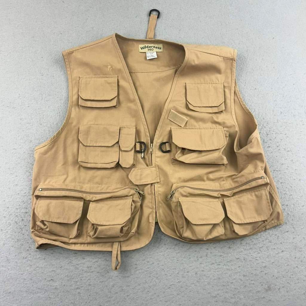Wilderness Pro Vest Mens Large Beige Full Zip Safari Outdoor Fishing Jacket