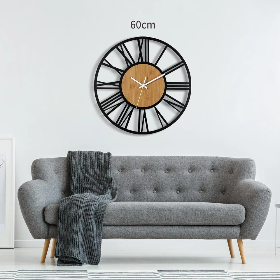 Orologio Da Parete, Nero, Retrò, Numeri Romani, Orologio Da Parete Silenzioso, p - Immagine 4 di 4