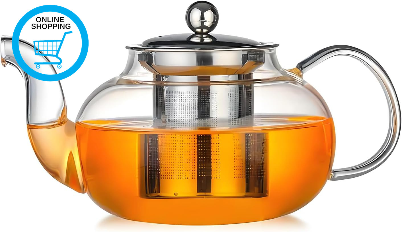 Clear Glass Teapot with Removable Infuser, Clear Tea Kettle Stovetop Safe,Round