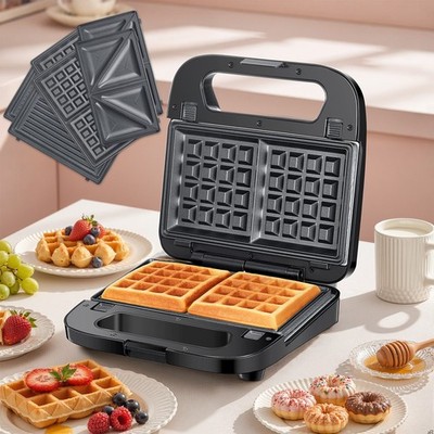 3-in-1 Sandwich Maker, Waffle Iron & Grill, Removable Nonstick Plates