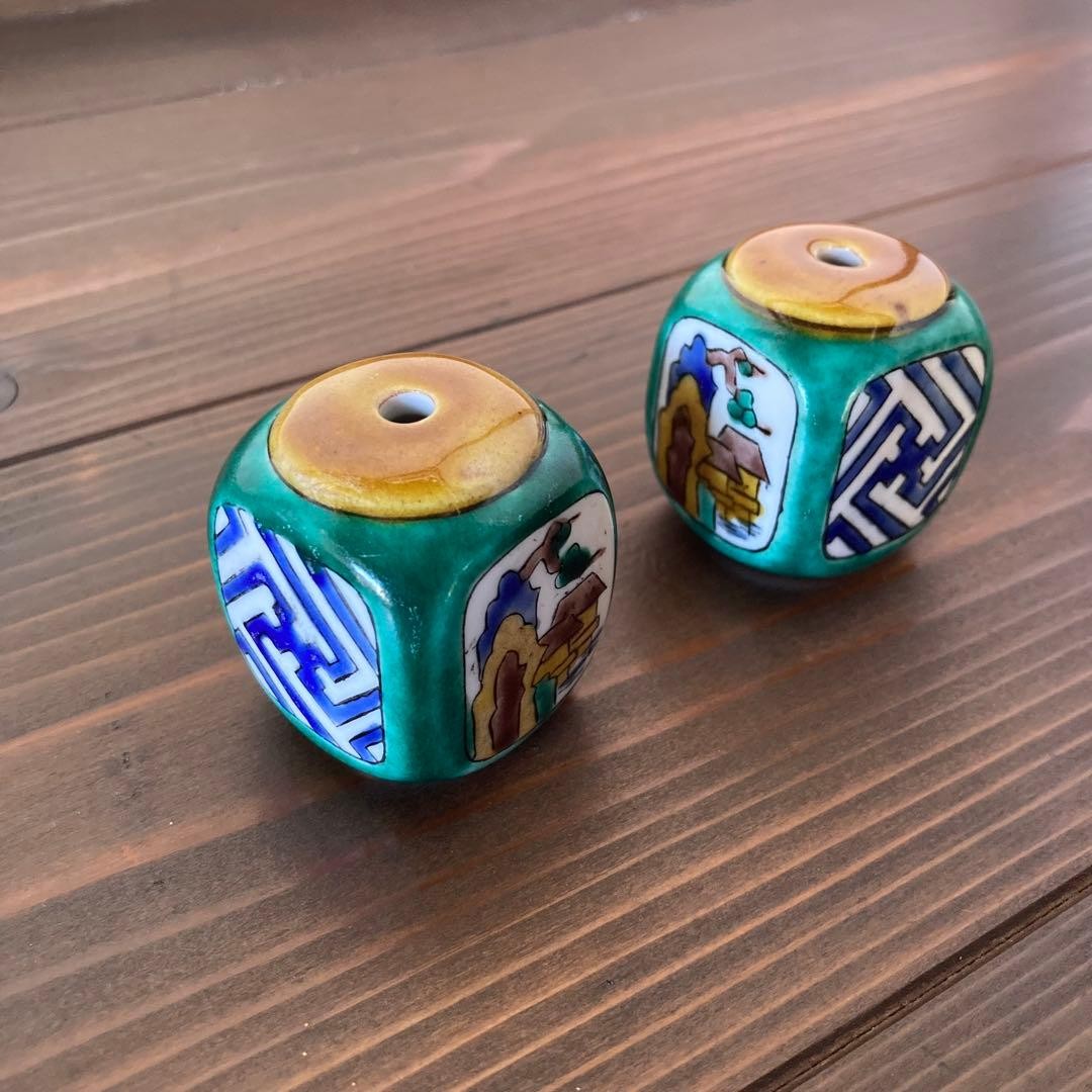 Kutani Ware Fuchin Pottery Hanging Scroll Weight Decor Japanese Antiques