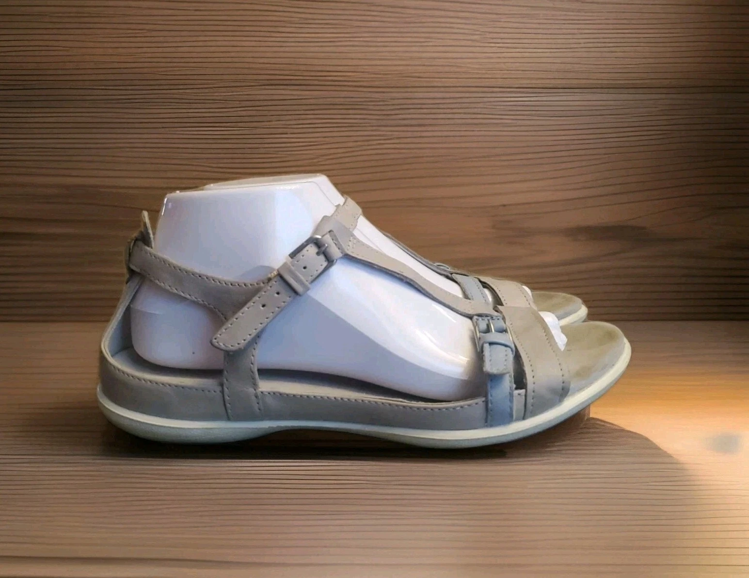 Sandali bassi Ecco Flash in pelle regolabili con cinturino a T da donna taglia 40 US 9 9 5 grigi