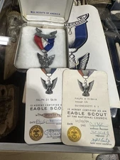 Boy Scouts Vintage Sterling Silver Eagle Scout Medal With Cards Etc 1964