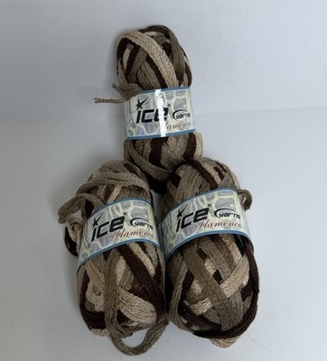 Lot of 3 Ice Yarns Flamenco Ruffle Mesh Yarn - Brown Variegated Shades - New