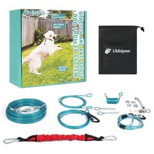 Libbipaw Dog Runner for Yard - 75ft Aerial Dog Run Cable System with Shock Ab...