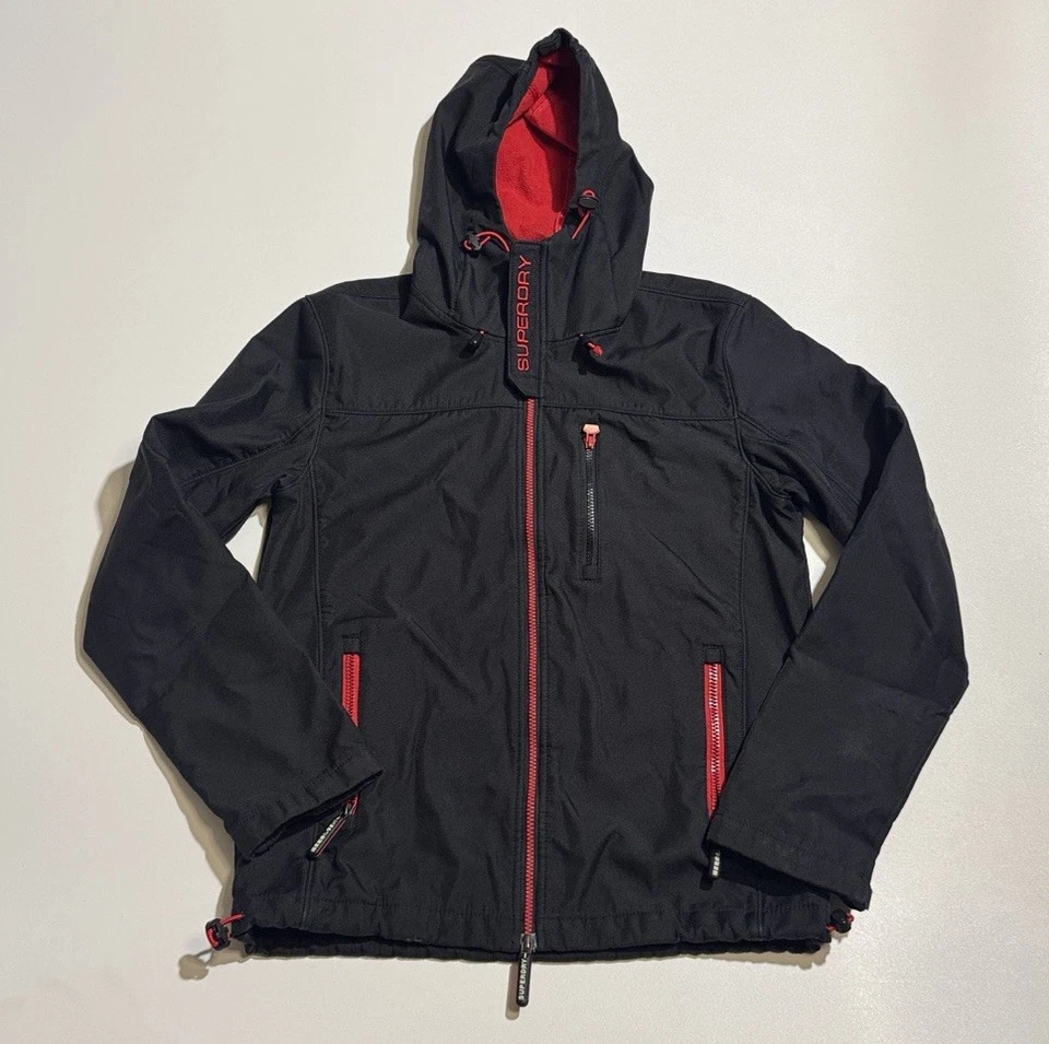 Superdry Chaqueta Hombre Talla L Negro Rojo Windtrekker Con Capucha Cortavientos Exterior Foto 4 de 4