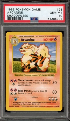 Pokemon Arcanine Base Set Shadowless #23 PSA 10 Gem Mint