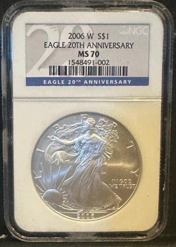 2006 W Burnished American Silver Eagle NGC MS70 20th Anniversary Label