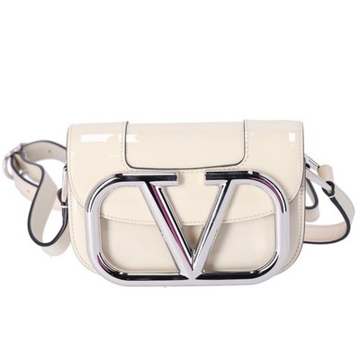 Valentino V logo Signature Shoulder Bag Cream Patent Leather | eBay