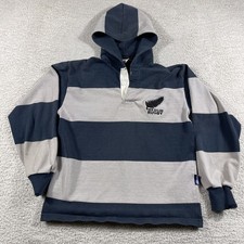 Vintage New Zealand Rugby Shirt Mens Large Striped Long Sleeve Hooded All Blacks