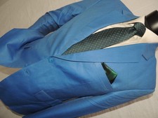 Modern Royal Blue Mens 2 Button Single Vent Flat Front Skinny Leg Suit 38 Short