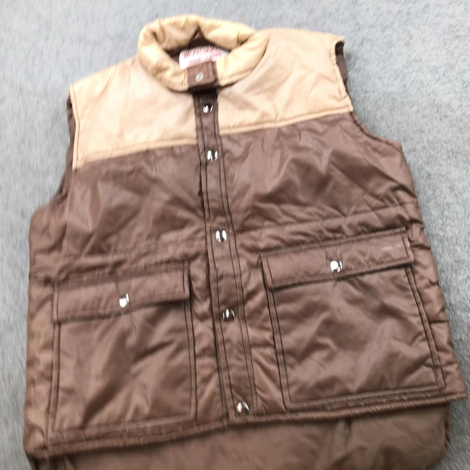 Chaleco protector de desgaste vintage para hombre mediano marrón tostado acolchado acolchado acolchado a presión dos tonos años 90 Foto 3 de 4