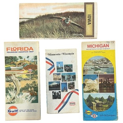 Lot of 4 Vintage 1970s Oil Company Road Maps Gulf Texaco Sunoco Deep Rock USA