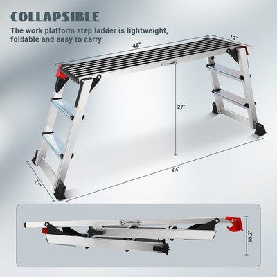 Work Platform Step Ladder Aluminum with Red Safety Lock for Outdoor/Indoor