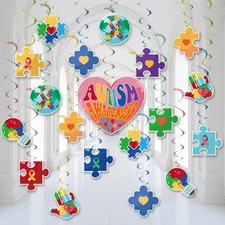 38pcs Autism Awareness Hanging Swirl Decorations Autism Awareness Puzzle Piec...