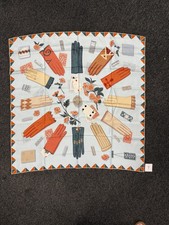 Hermes Scarf 90 L'Heure des Gants Scarf- Light blue/ orange/ beige