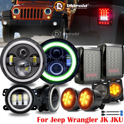 7'' LED Headlights + Fog&Turn+Tail Lights Kit For Jeep Wrangler JK 07-2018 Combo