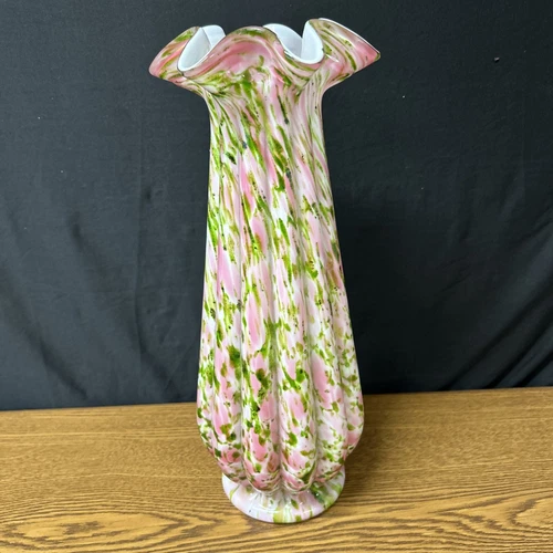 Fenton Pink And Green Aventurine Vasa Murrhina GIANT 14.5” Vase.....BEAUTIFUL!!!
