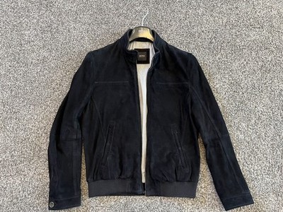 Hugo Boss Dark Blue Suede Leather  Bomber Jacket 38R