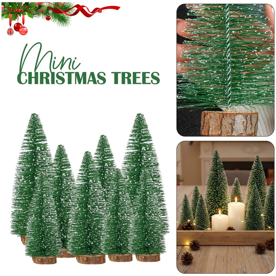 TRIMMING SHOP Mini Artificial Christmas Trees 4pcs 8pcs Snow Ornament Xmas Village Home Decor