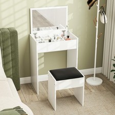 Dressing Table Set Padded Stool with Flip-up Mirror Multi-purpose Refurbished