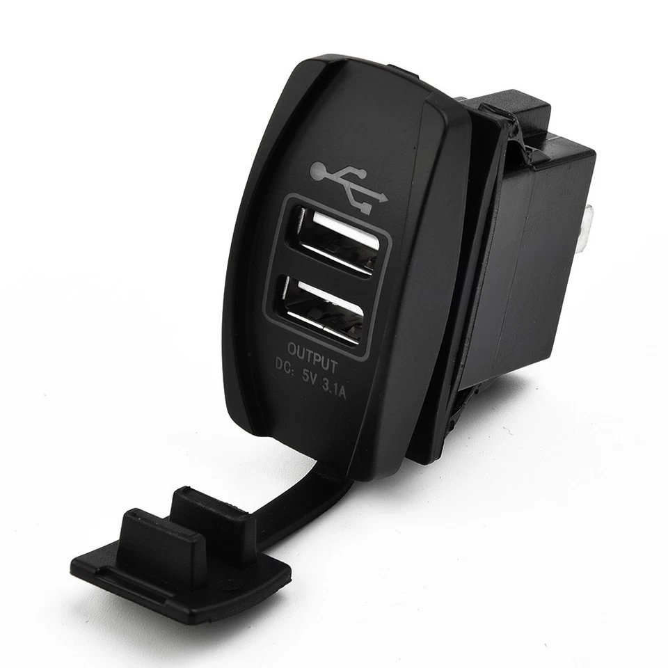 Car Dual USB Socket with Blue LED Light Rocker Switch Panel 12V Charger - Image 2 of 4