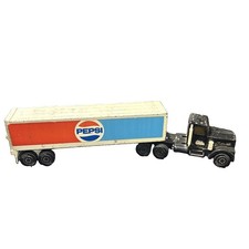 Vintage Tonka Semi Truck w/ Pepsi Trailer Pressed Steel Toy Black Tractor