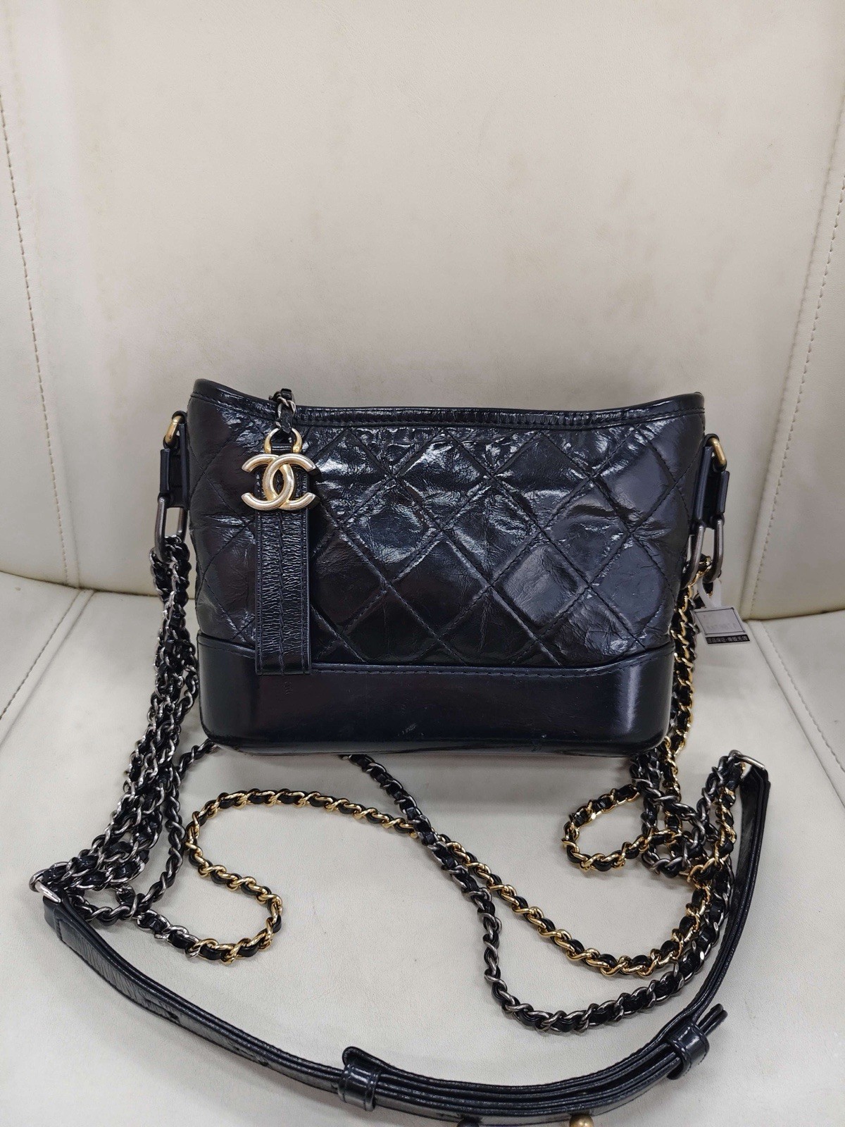 Authentic Pre‑Owned Chanel Gabrielle Small, Black Crinkled Calfskin