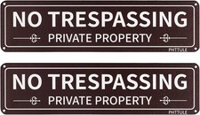 Private Property No Trespassing Sign 2 Pack, Metal Trespass Brown 2pack