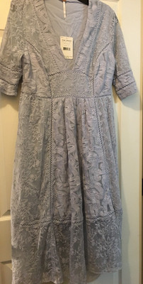 Free People Mountain Laurel Lace Midi Dress Morning Mist Lt Blue Size 12 New