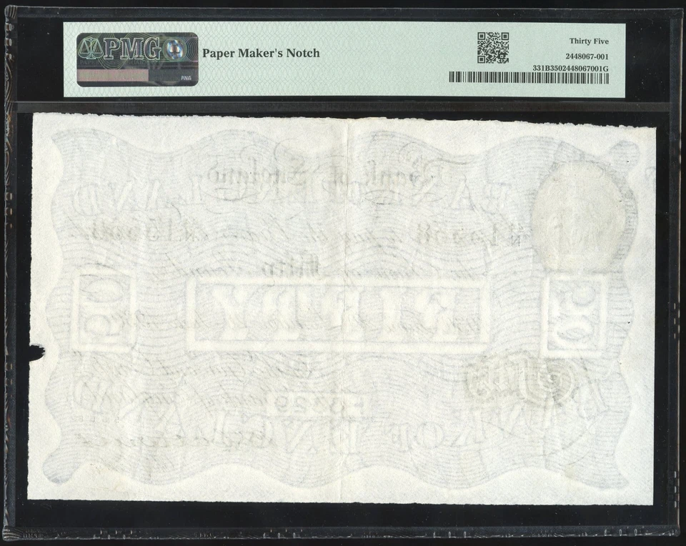 Segunda Guerra Mundial Bernhard falsificación Gran Bretaña £50 20 junio 1930 PMG elección VF 35 Foto 2 de 2